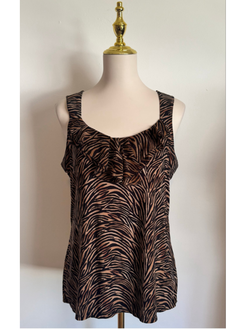 Women's White House Black Market Tank Top Size L Brown Black Animal Print